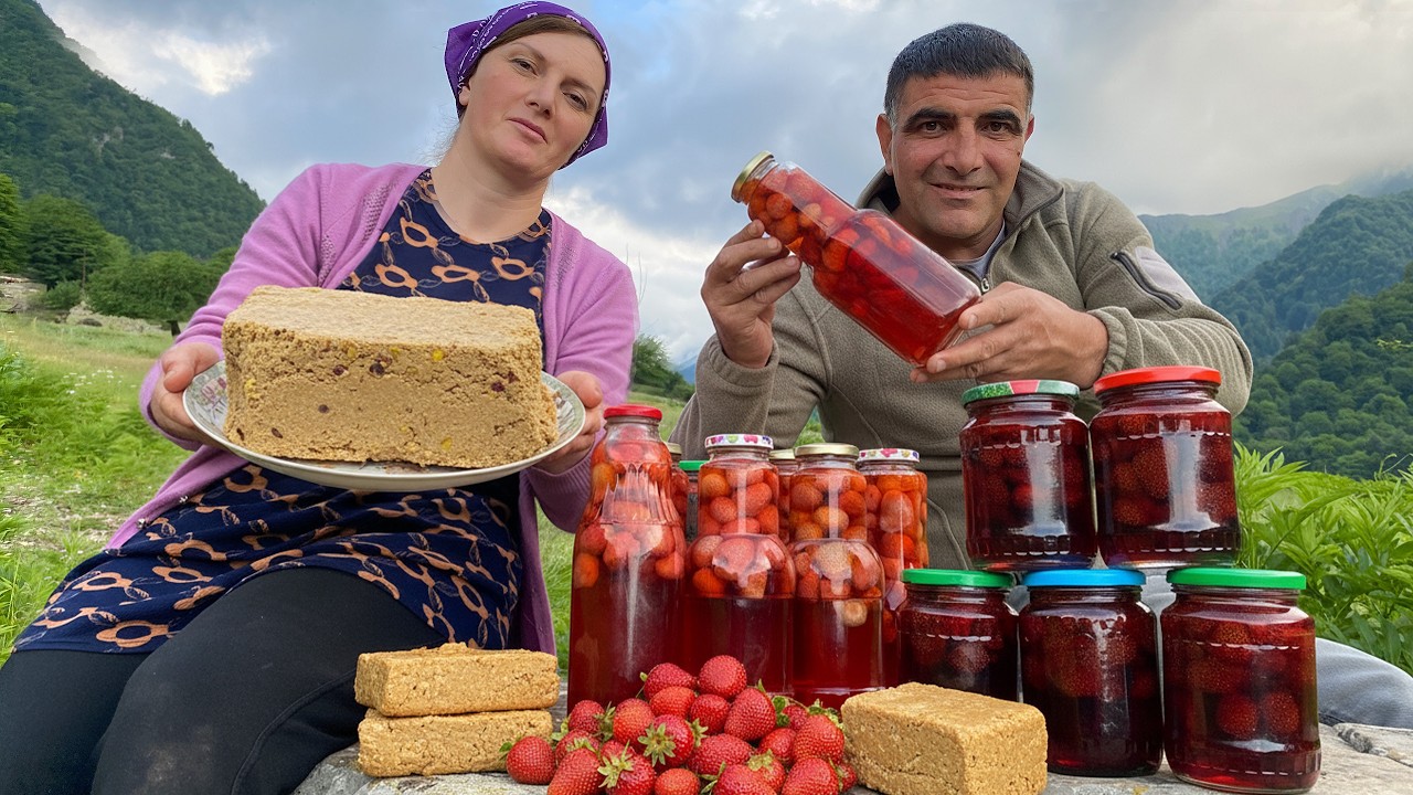 Authentic Halva with Homemade Strawberry Jam