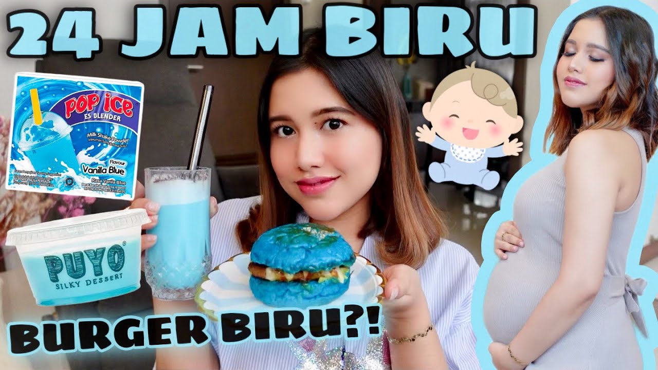 24 JAM MAKAN & MINUM WARNA BIRU!! MENYAMBUT DEDE BOY!💙