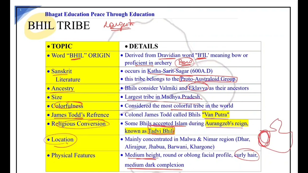 MP GK IN ENGLISH  - TRIBES IN MP- BHIL TRIBE- TABULAR FORM NOTES