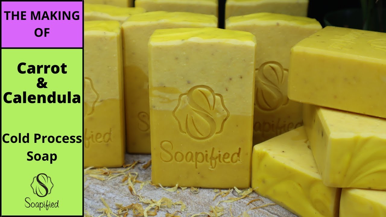 Cold process soap making of Carrot & Calendula soap