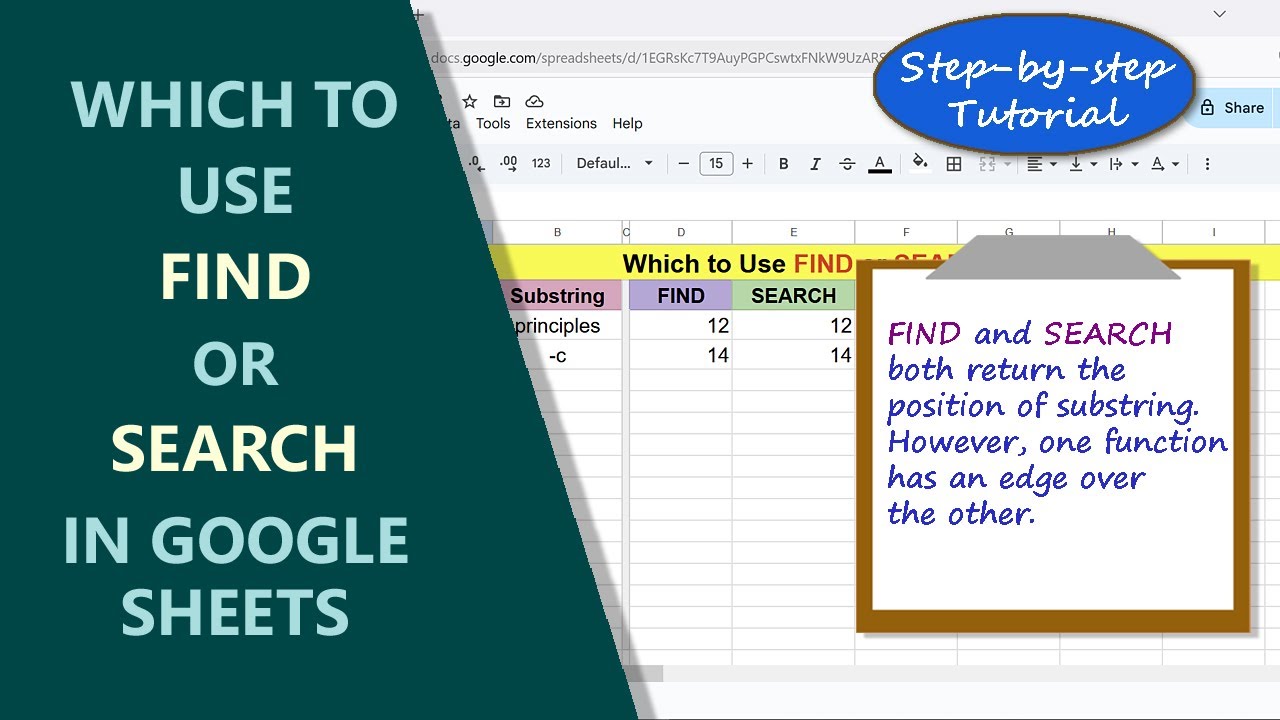 Google Sheets | FIND | SEARCH | Function | Which to Use | Example |  Spreadsheet | Tutorial