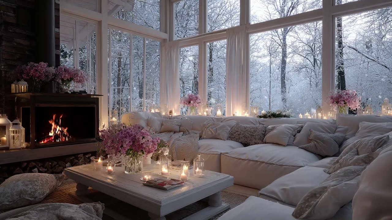 Deep Concentration Piano: Relaxing Fireplace and Snowy Cabin Ambience for Intense Work