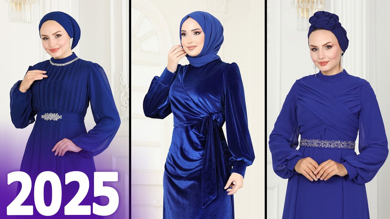 Moda Selvim Yeni Sezon Saks Mavisi Abiye Elbise 2025