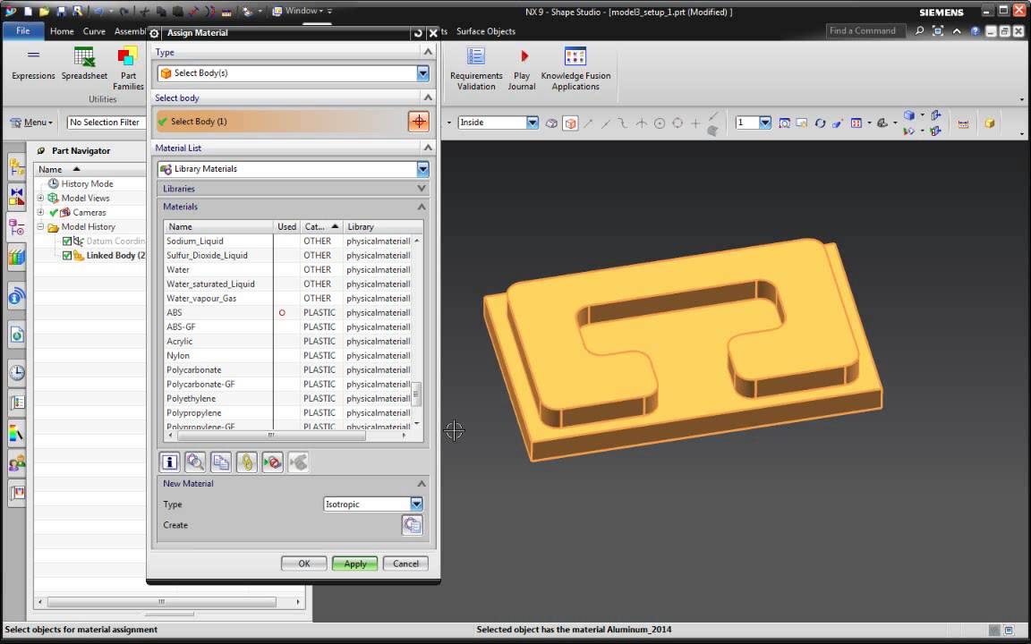 NX CAD Aula 106 - Obtendo o peso do sólido pelo material associado