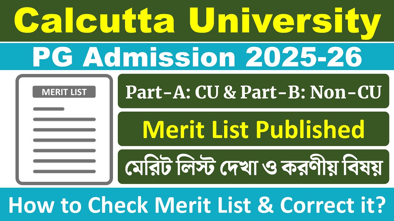 Calcutta University PG Admission 2025-26: Merit List, Correction & Take Admission
