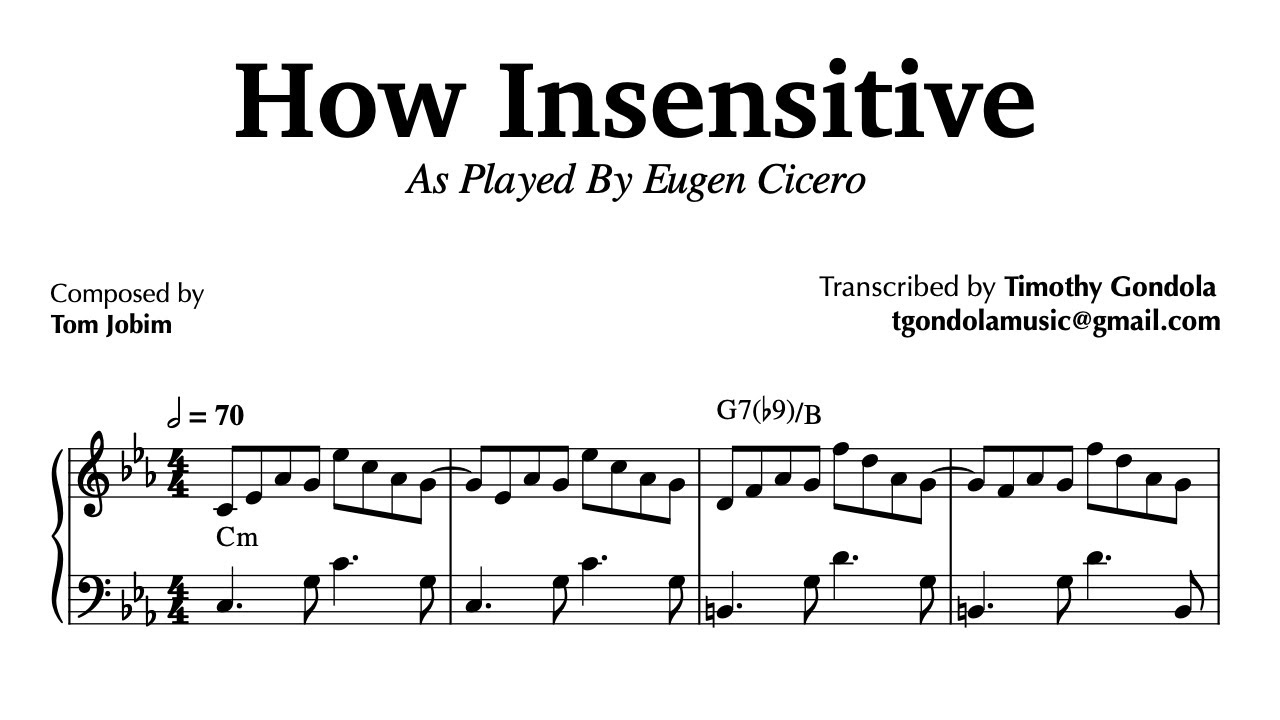 Brazilian Jazz Transcription- Eugen Cicero plays How Insensitive