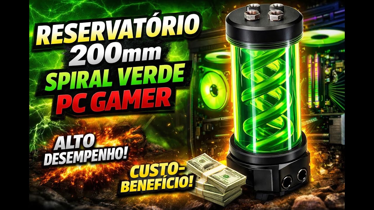 Reservatório Water Cooler 200mm Spiral Verde para PC Gamer  Custom Loop Custo Benefício t virus verd