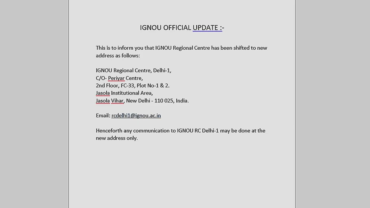 ⚠️ IGNOU RC Delhi-1 Address Change | New Address Out 😱| Galat Address Mat Jana! 🔥Watch Now 👆🏻