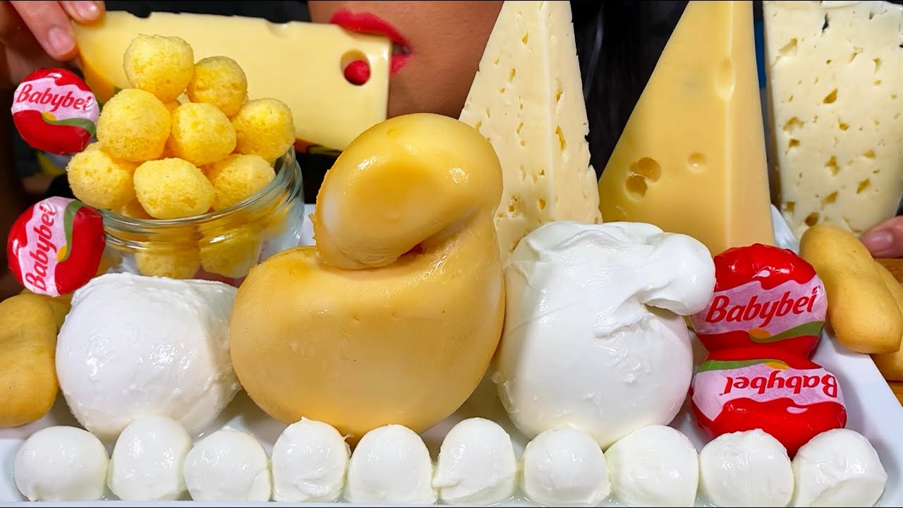 ASMR MASSIVE CHEESE FEAST: BURRATA, MOZZARELLA, SCAMORZA, ASIAGO, LEERDAMMER, BABYBEL Eating Sounds