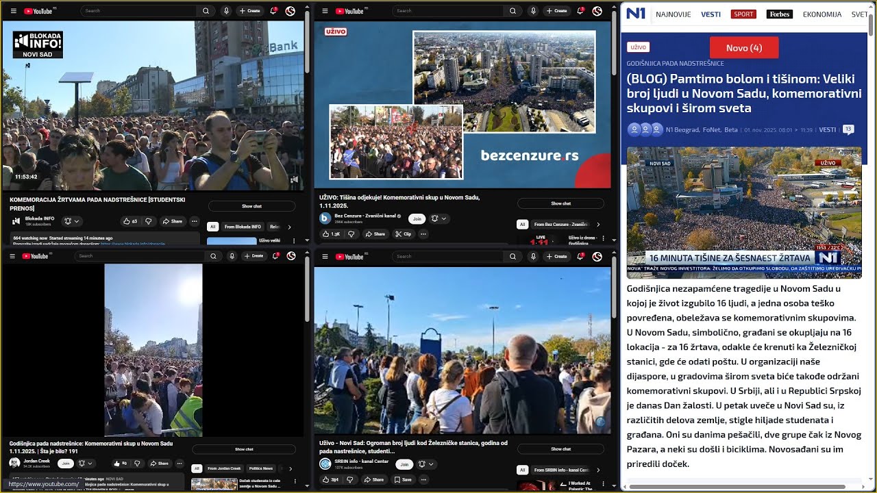 KOMEMORATIVNI SKUP U NOVOM SADU. SRBIJA PROTESTI UŽIVO 1.11.2025. (3)