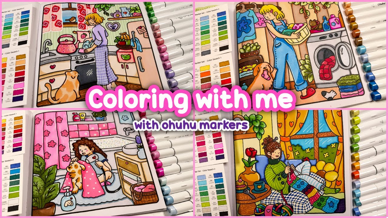 Coloring With Me ✨ 4 Cozy Home Moments | Ohuhu Markers