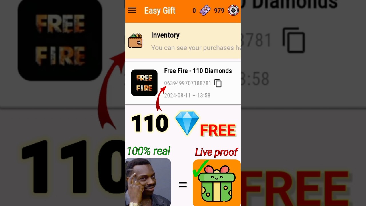 Easy gift app payment proof free fire diamond | How To Get Free Diamonds In Free Fire 2024 | #shorts