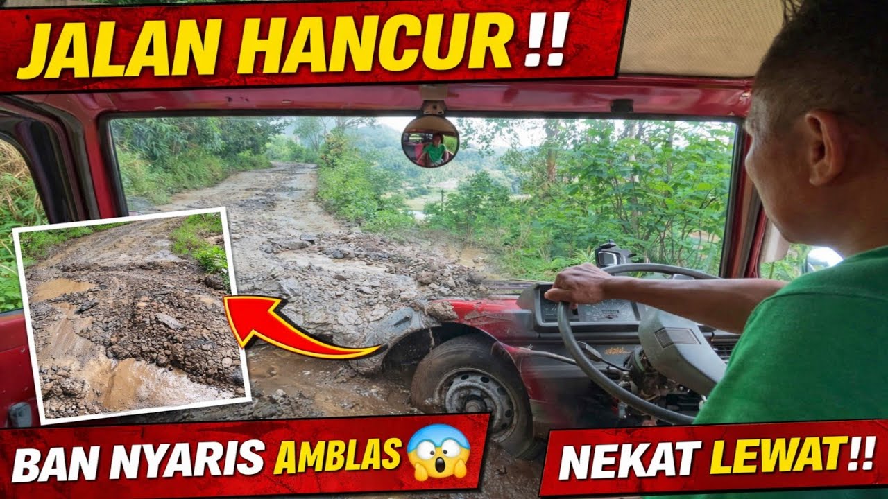 NGERI‼️ POV L300 LEWAT JALAN HANCUR PARAH PENAMPAN KATILAMPA, BAN NYARIS AMBLAS 😨