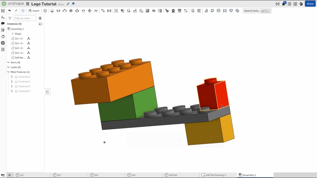 Создавайте простые детали, чертежи и сборки из кубиков Lego в Onshape CAD.