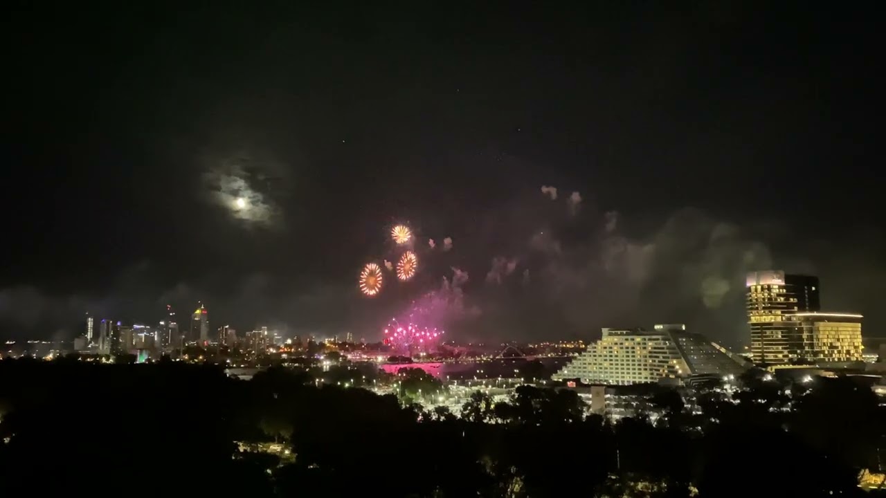 New Year 2023 Crown Casino Fireworks in Perth: Watching from the roof of a mate's apartment building