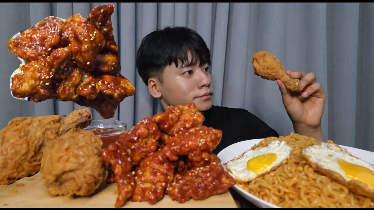 Crispy fried chicken Spicy Chicken & Ramyun  MUKBANG
