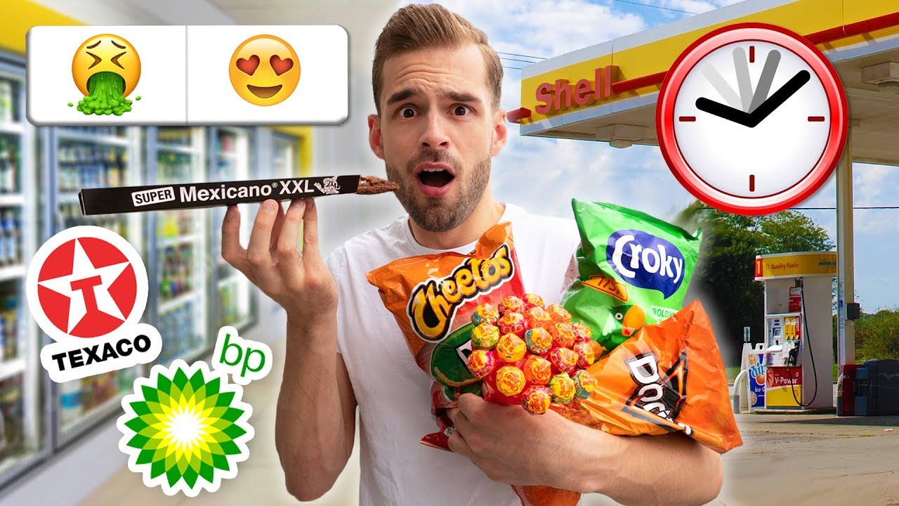 1 DAG ALLEEN MAAR TANKSTATION VOEDSEL ETEN!  *Challenge*