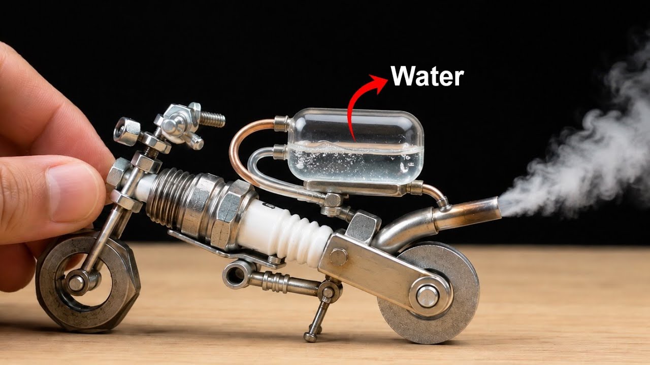 Genius DIY Water-Powered Mini Motorcycle Made From Spark Plug