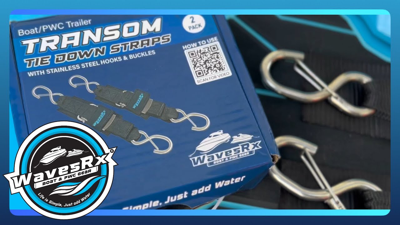 WavesRx 100% Stainless Steel Transom Tie Down straps for boats and PWC [4K]
