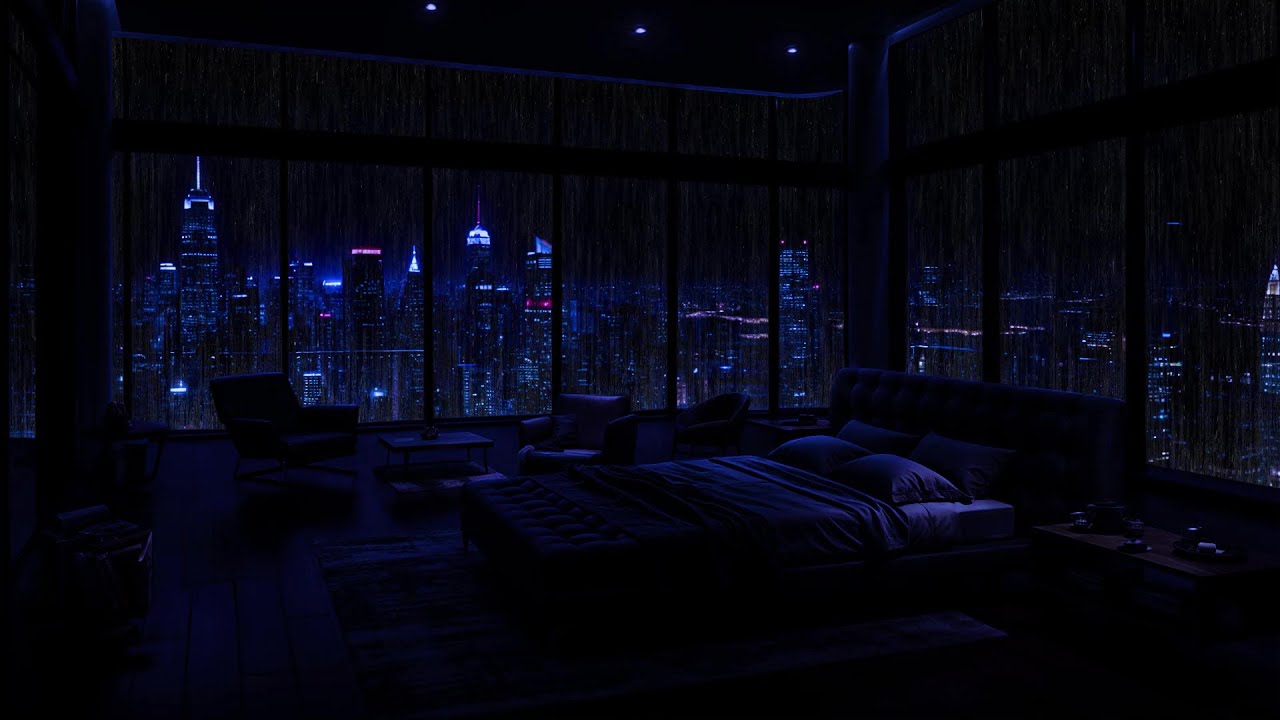 Rainy Night in New York City (No Ads) ☔ Cozy Window View Rain for Deep Sleep