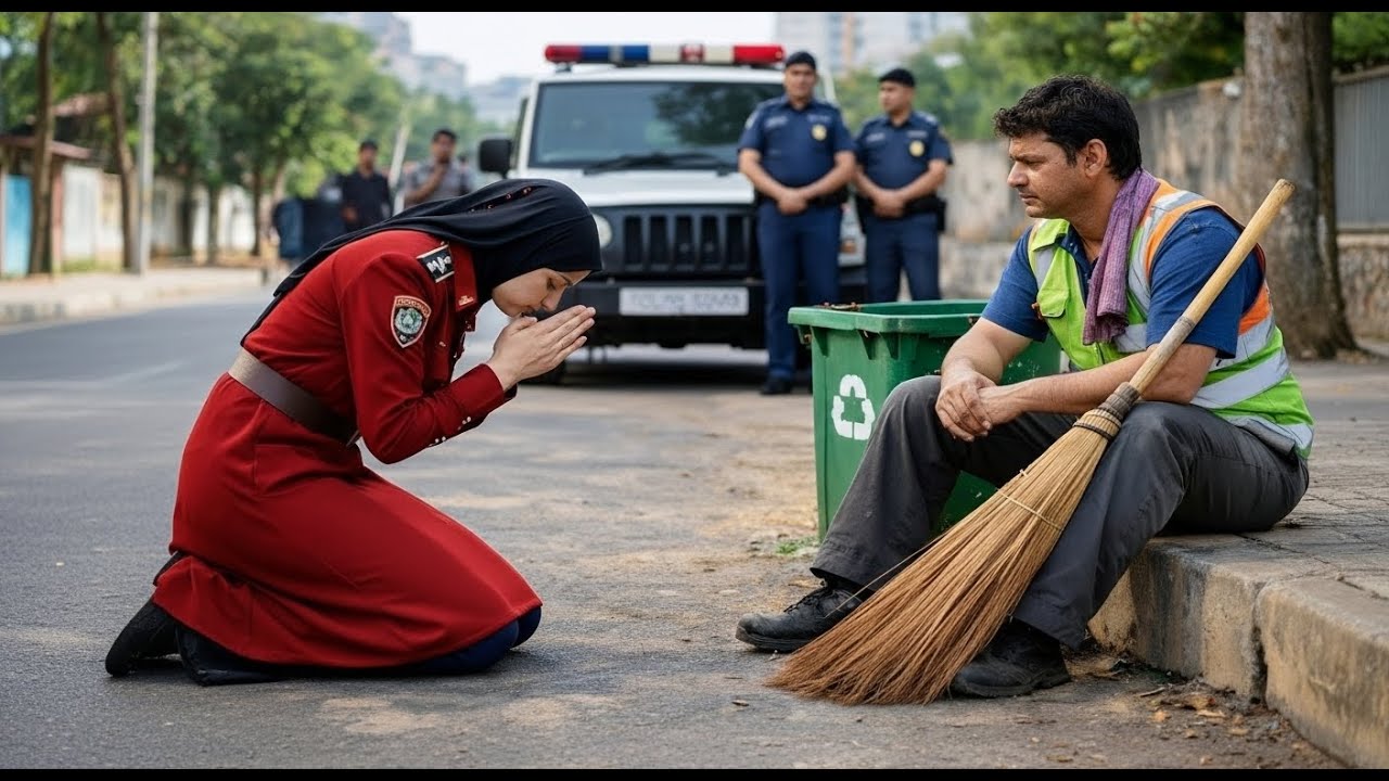 Жена разведенного офицера полиции преклоняет колени перед мужем, работающим в санитарной службе.