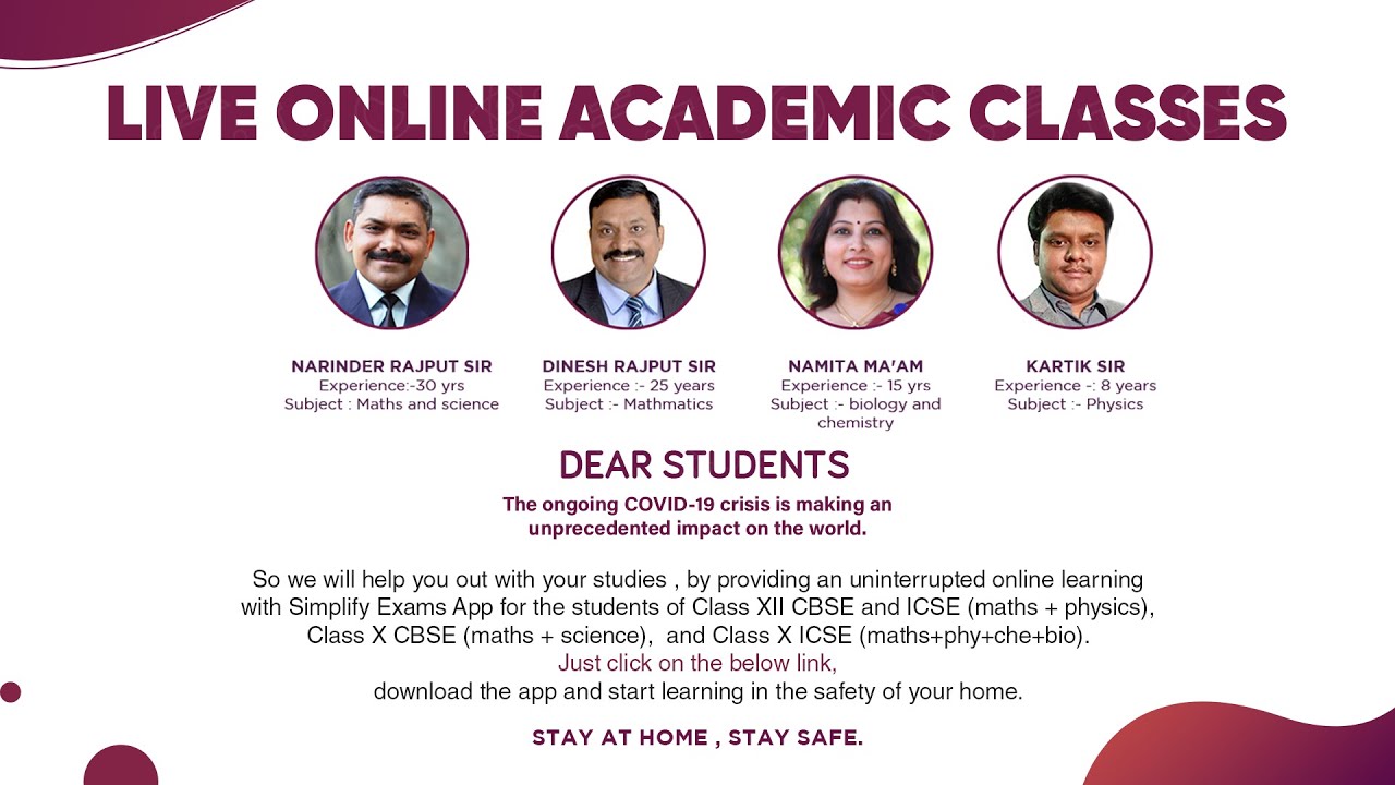 Free Online Academic classes for students of Class X and XII (CBSE & ICSE)