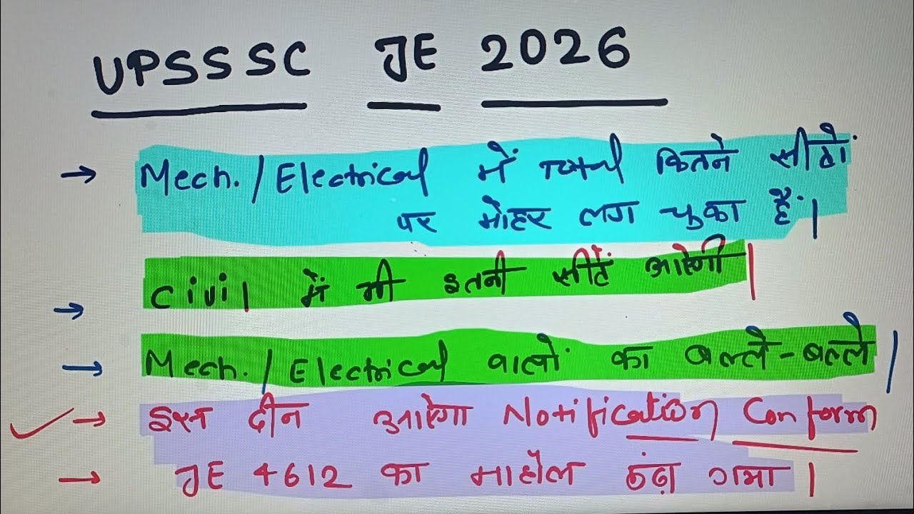 UPSSSC JE 2026 BUMPER VACANCY I CIVIL / MECH. / ELECTRICAL  NOTIFICATION SOON