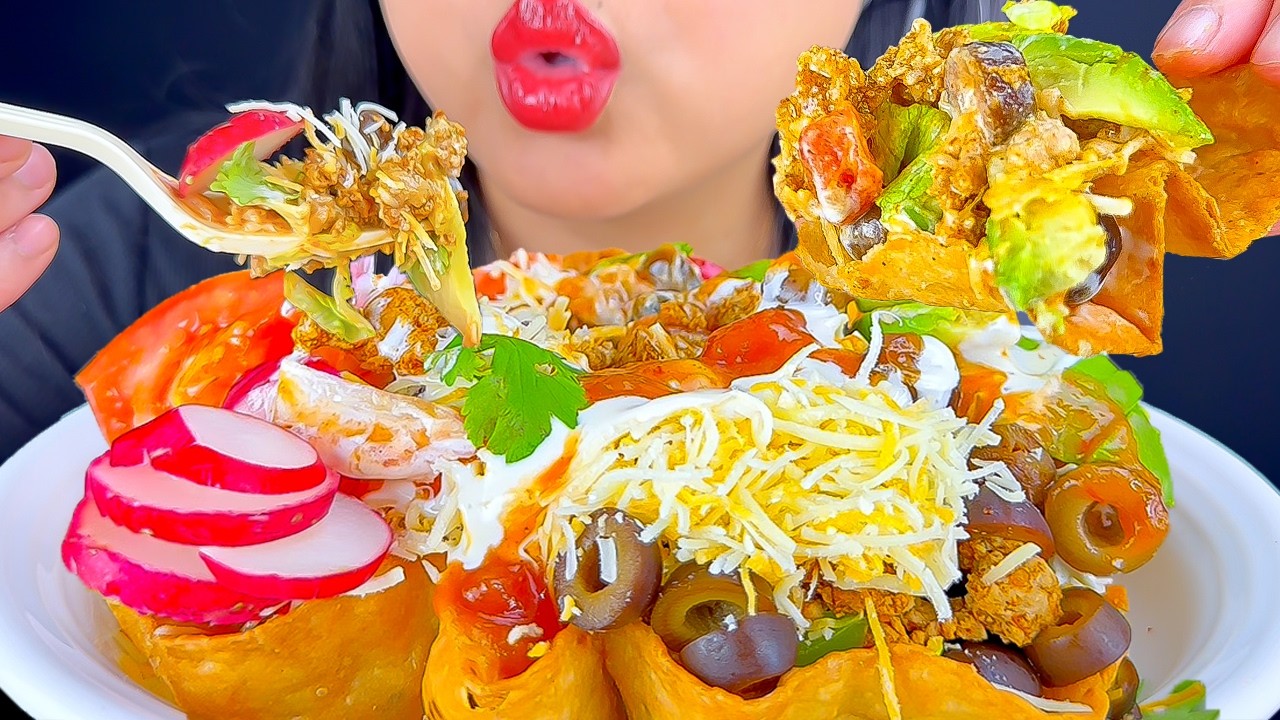 ASMR Crispy Taco Shell Salad | Crunchy Eating Sounds | Mukbang