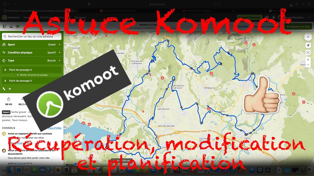 Astuce Komoot Récupération modification et plannification de trace
