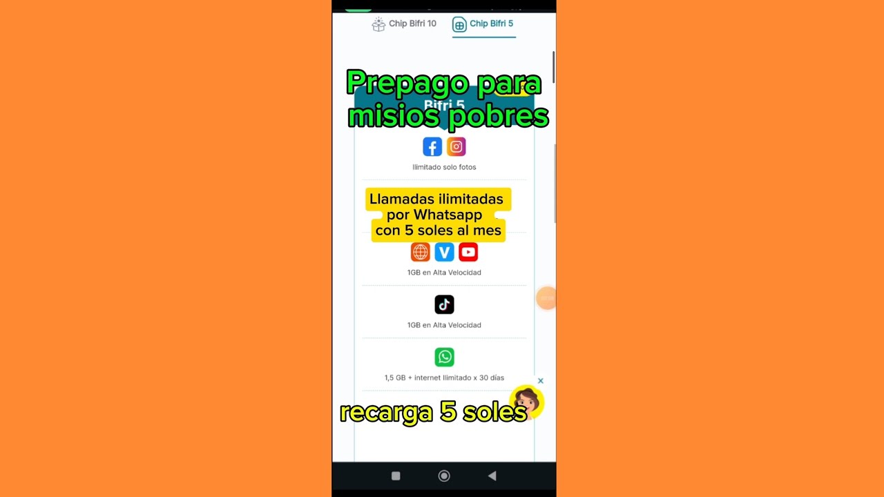 Bitel prepago de 5 soles para misios de misios pobres