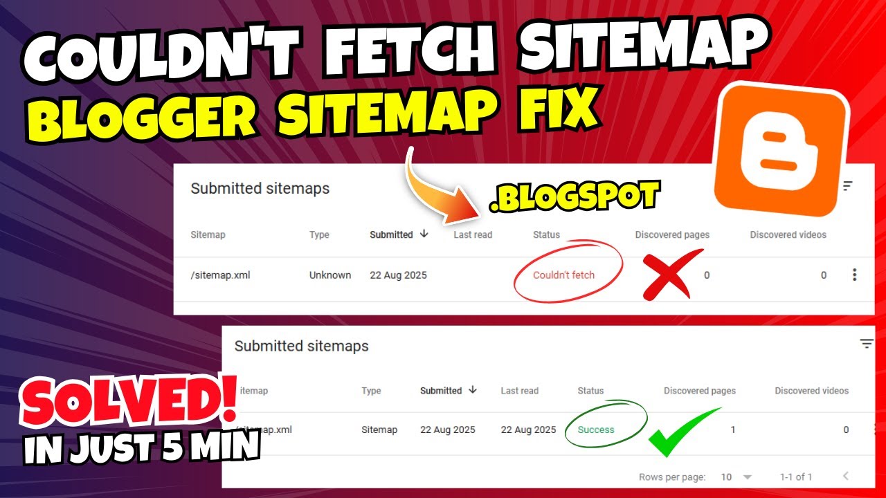 Sitemap couldn't fetch in Blogger Search Console | 100% Sitemap Success with Live Proof