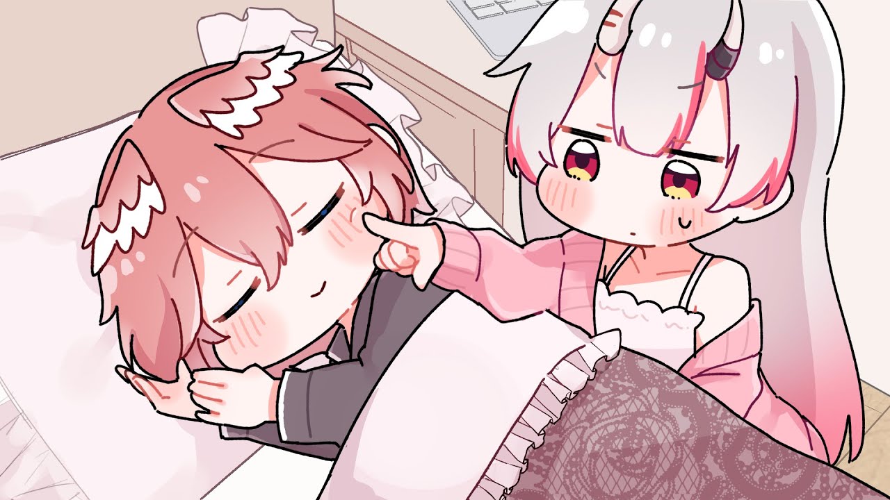 【手描き】寝ぼけてるルイ姉にびっくりするお嬢【ホロライブ/百鬼あやめ/鷹嶺ルイ】
