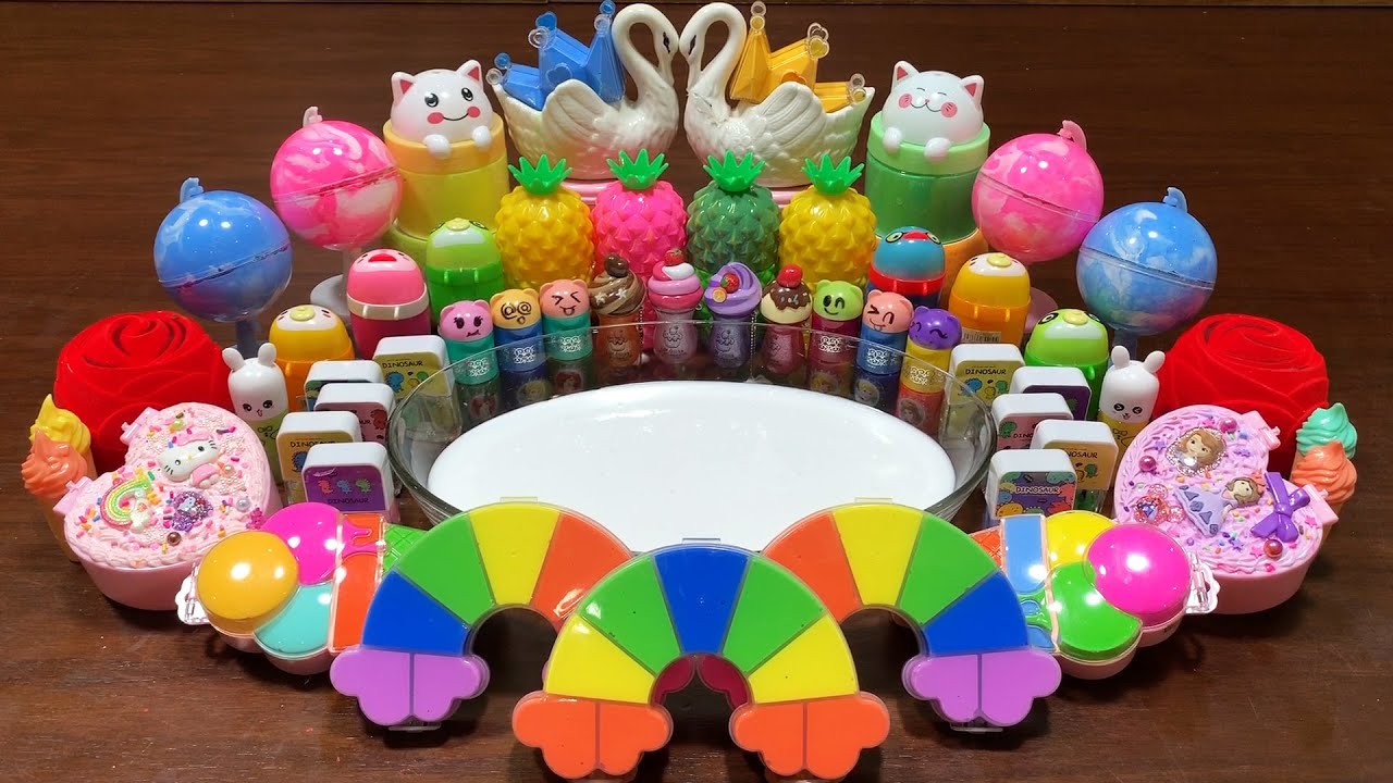 Mixing Makeup & Rainbow Clay and More Into GLOSSY Slime ! Satisfying Slime Videos #1396