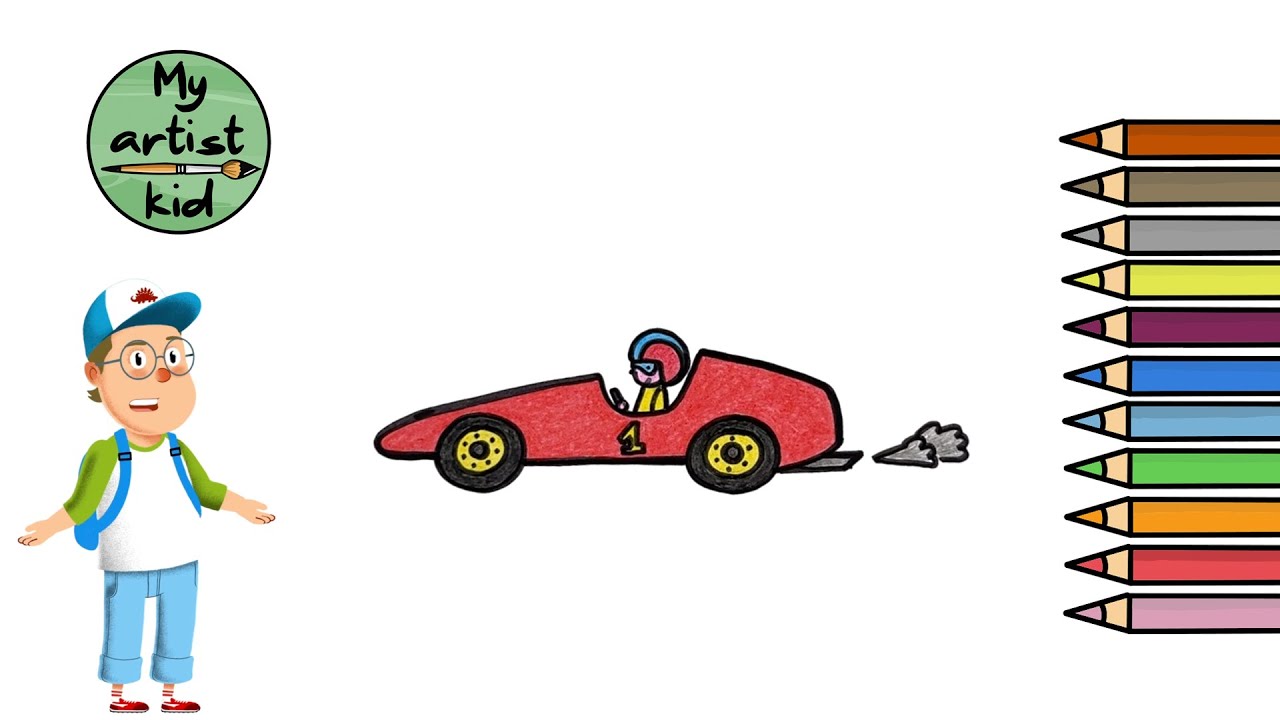 How to Draw a Vintage Race Car - Easy drawing, painting and coloring for kids