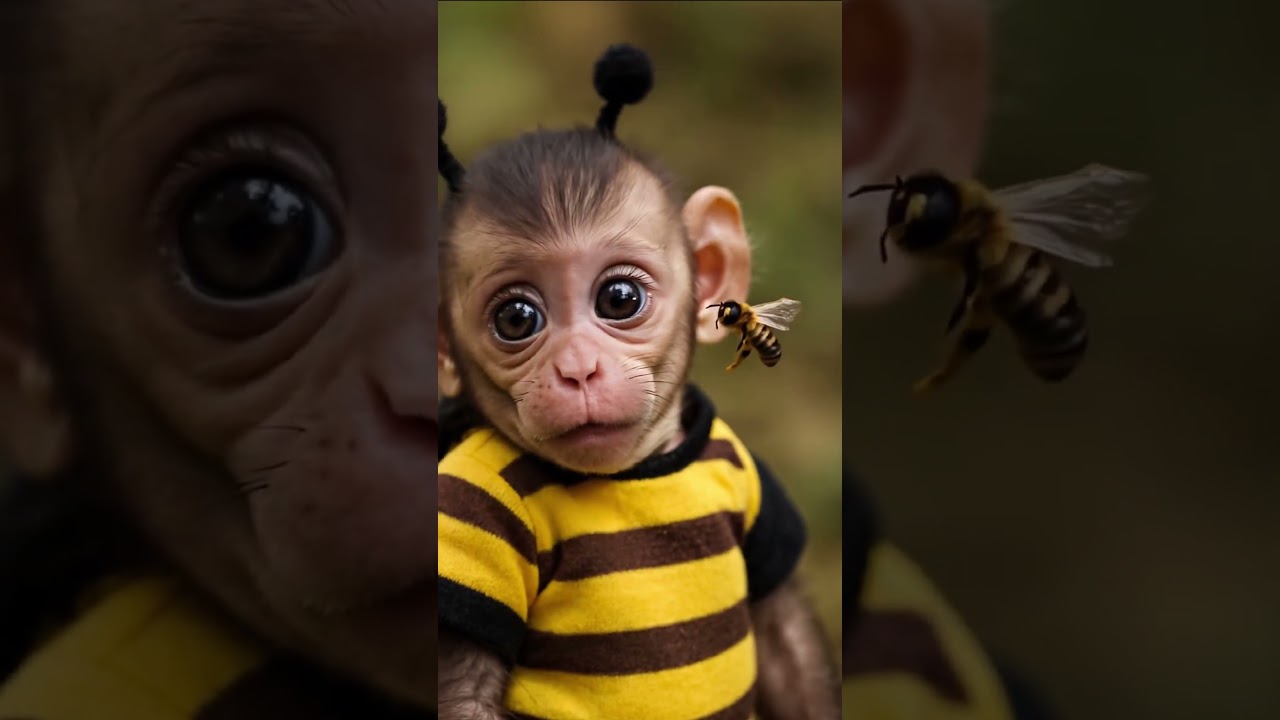 Baby Monkey Mistaken for a Queen Bee! 🐝👑 Sweetest Surprise!