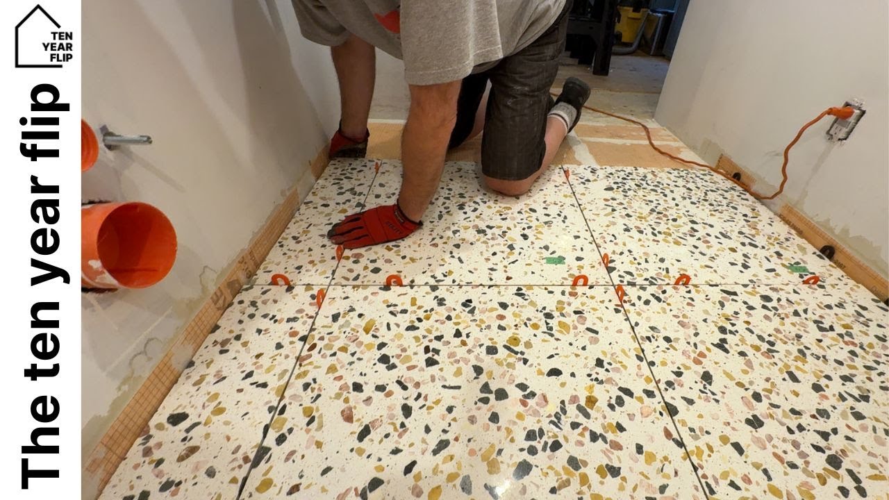 Terrazzo tile in our new ensuite.
