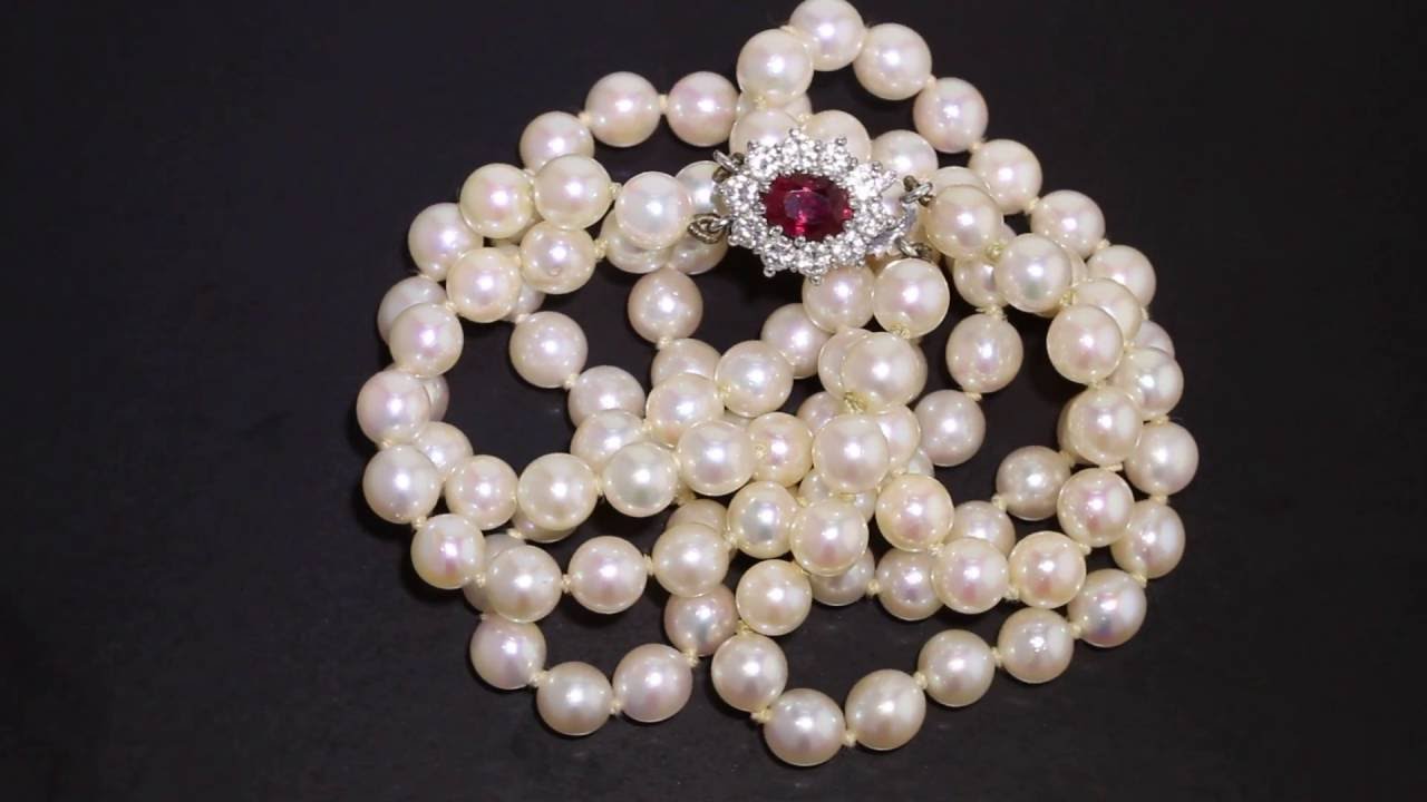 Ruby Diamond Double Row Pearl Necklace M2487