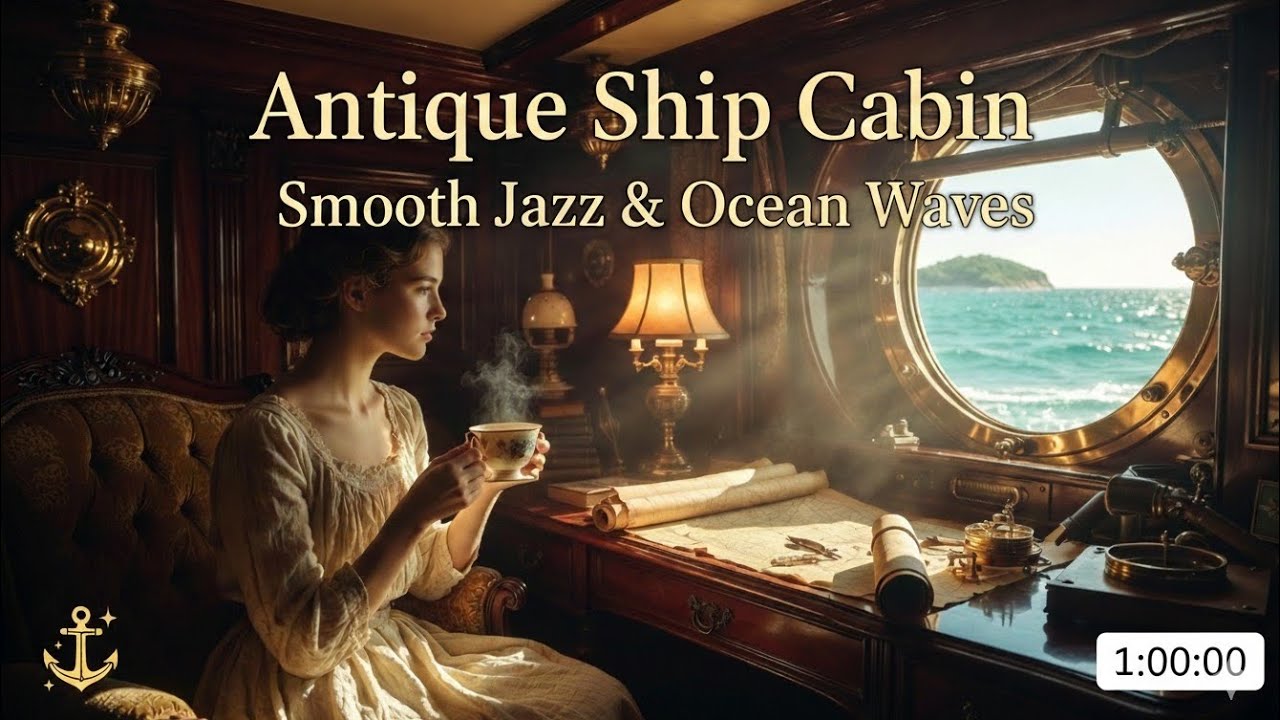 Antique Ship Cabin 🌊 Smooth Jazz & Ocean Waves for Deep Focus, Study & Reading
