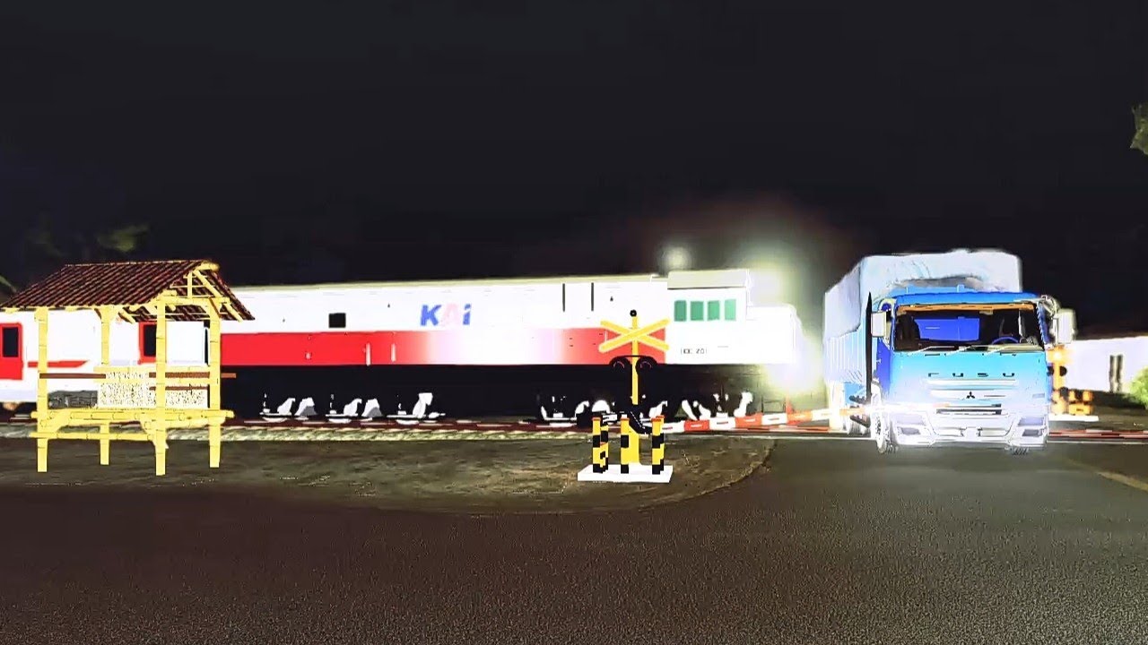 Ilustrasi PLH KA Putri Deli di Sergai, tabrak truk mogok di perlintasan, game Beamng Drive