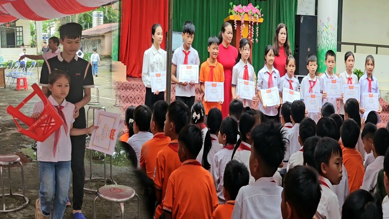 The orphan boy was very happy when his sister achieved excellent student results and many awards.
