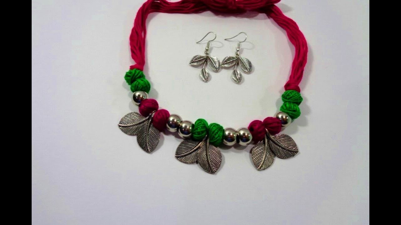 How to Make Cotton Thread Bead Necklace - Handmade German Silver Cotton Ball Necklace Making at Home