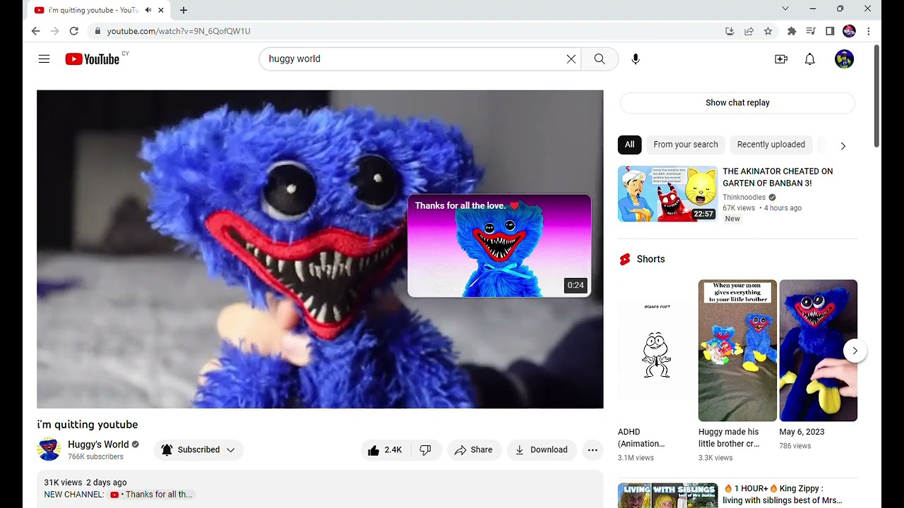 i'm quitting youtube  huggys world reaction