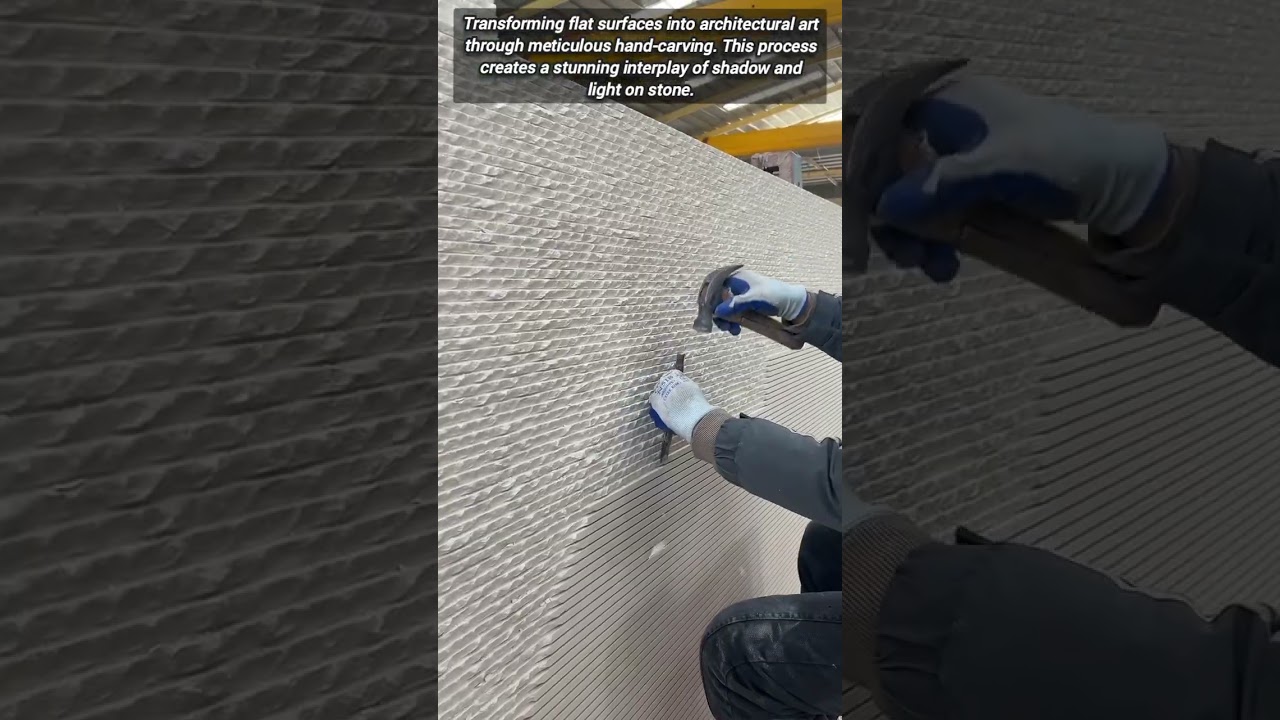 Hand Carving Natural Texture Into Architectural Stone Wall Panels