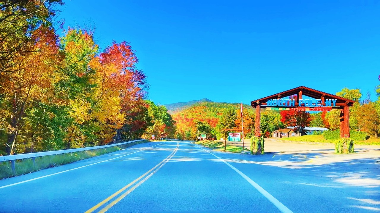 Ambient Autumn Morning Drive from Lake Placid to Whiteface Mountain Adirondacks - Interstate 86