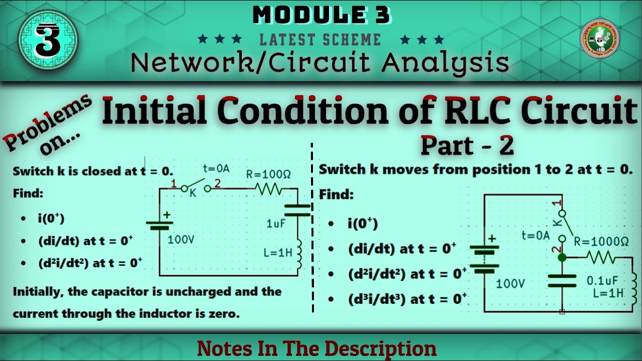 3 Part-2 Problems on Initial Condition RL,RC Circuit Analysis Module 3 | Network Analysis 3rd Sem