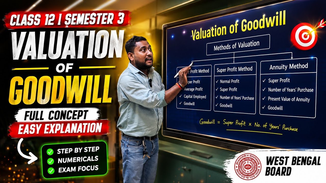 VALUATION OF GOODWILL in 1 Shot | Class 12 Semester 3 WB Board | Full Chapter