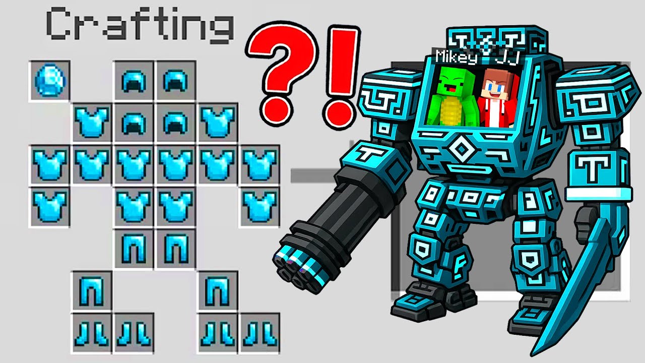 Mikey and JJ Crafted Diamond MECHA ROBOT in Minecraft (Maizen)