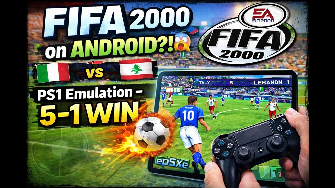 FIFA 2000 PS1 on Android Tablet – Italy vs Lebanon (5–1 Victory)