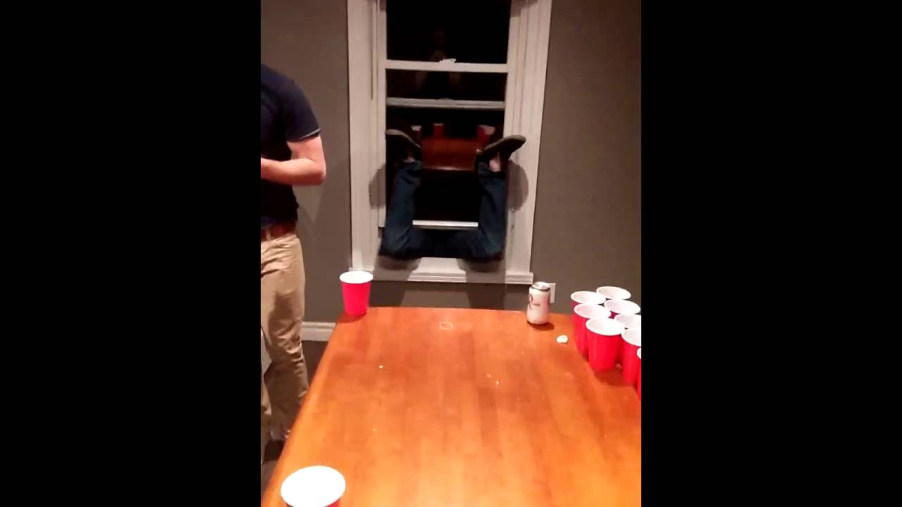 Guy falls out window