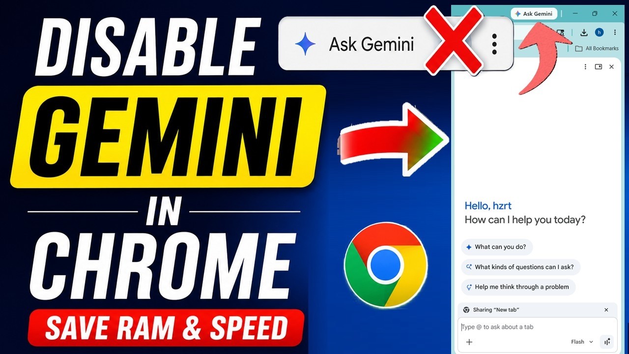 Как отключить кнопку Ask Gemini в Chrome | Убираем боковую панель Gemini и экономим ОЗУ